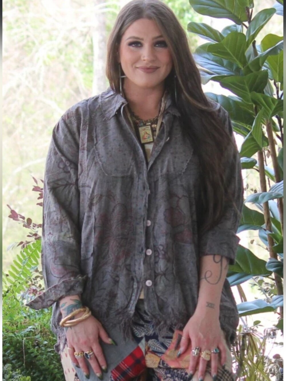 🔥NEW Drifting Petals Top,Jaded Gypsy, Gray, Patterned, Comfy, Layering Staple❣️